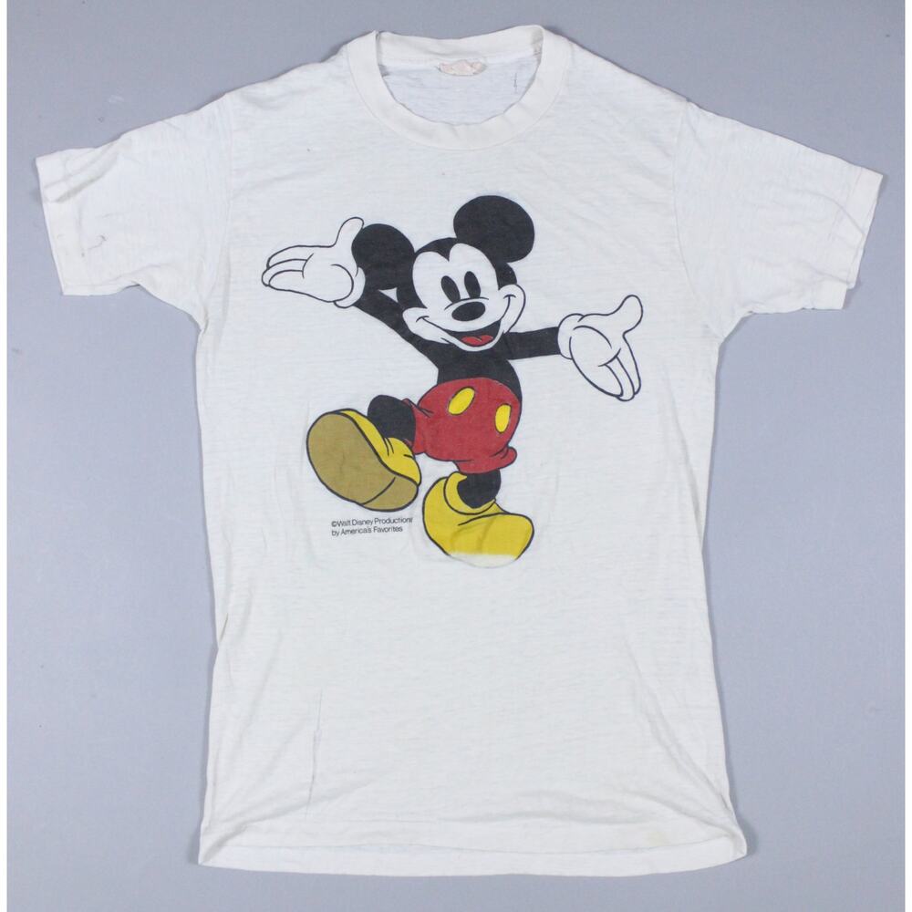 Vintage single stitch Disney t-shirt mickey 70s 80s thin worn soft white sz L
